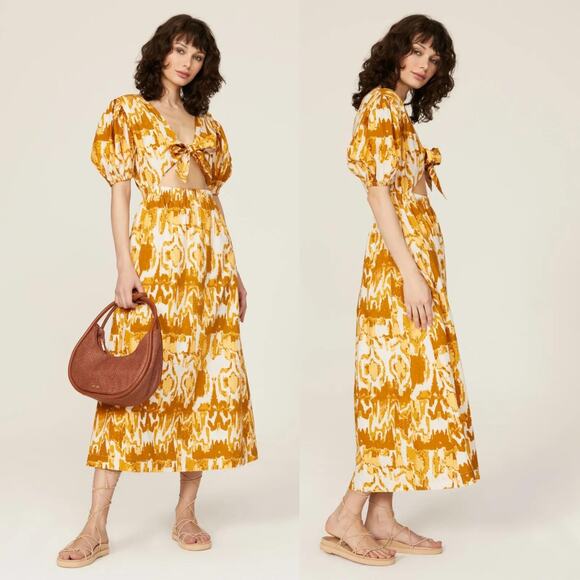 Cleobella Sadie Dress Watercolor Ikat Print Puff Sleeves Size Medium - Picture 1 of 10